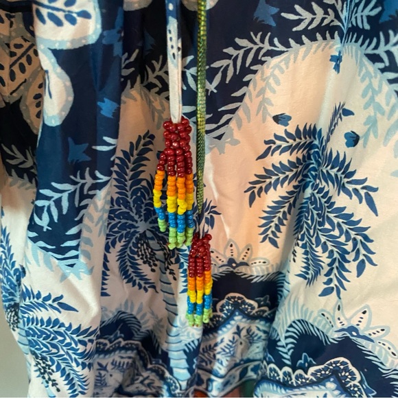 FARM RIO BLUE PALMS BALLOON SLEEVE DRESS SIZE MEDIUM NEW with TAGS - Picture 7 of 16